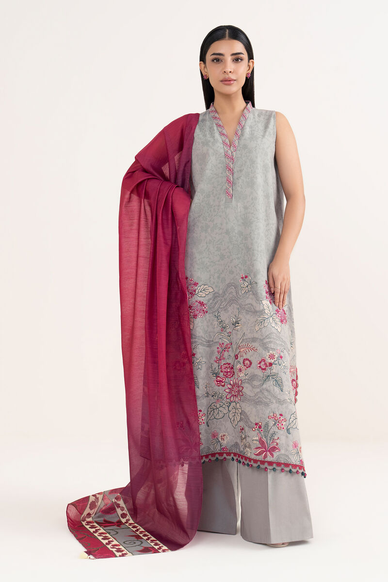 3 Piece -  Embroidered Cotton Jacquard Suit