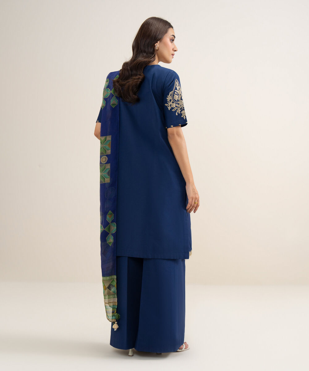 Women's Unstitched Lawn Embroidered Blue 3 Piece Suit