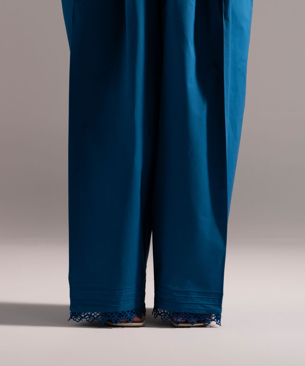 Women's RTW Poplin Solid Dark Blue Farshi Shalwar