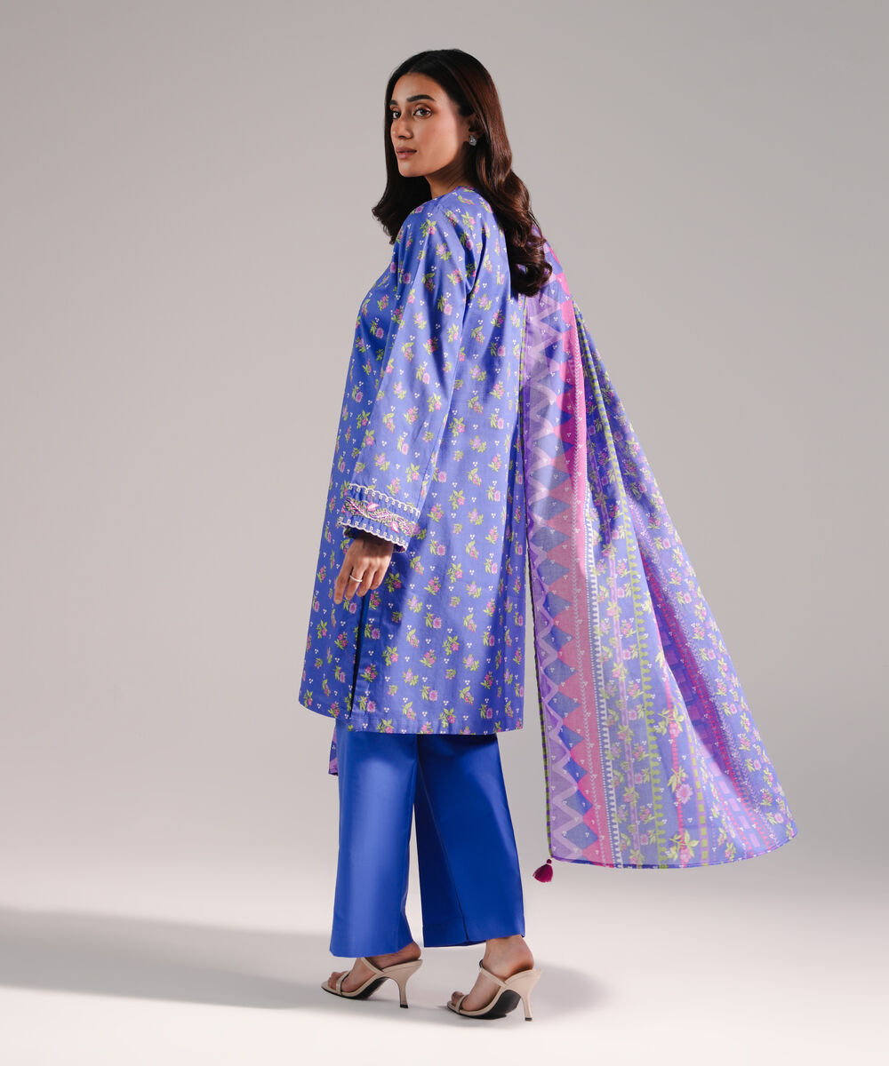 Women's RTW Lawn Printed Blue 3 Piece Suit