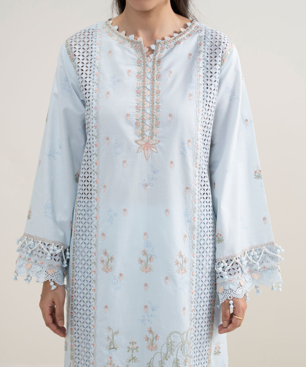 Women's Unstitched Lawn Embroidered Blue 3 Piece Suit