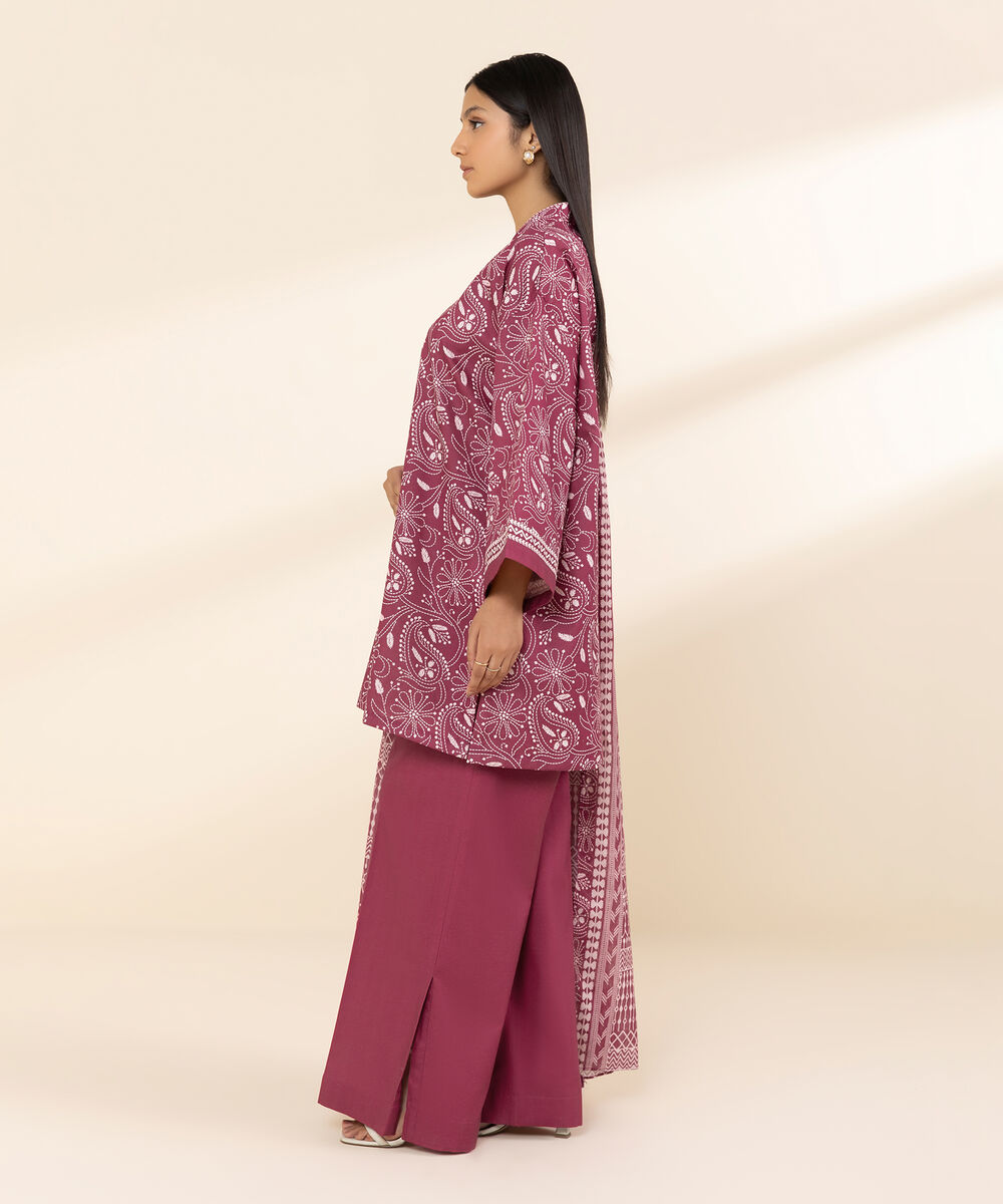 Women's Unstitched Lawn Printed Red 3 Piece Suit