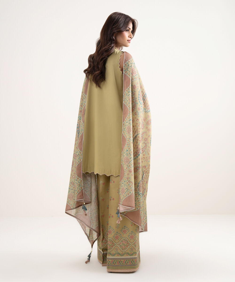 Women's Unstitched Textured Lawn Green Embroidered 3 Piece Suit