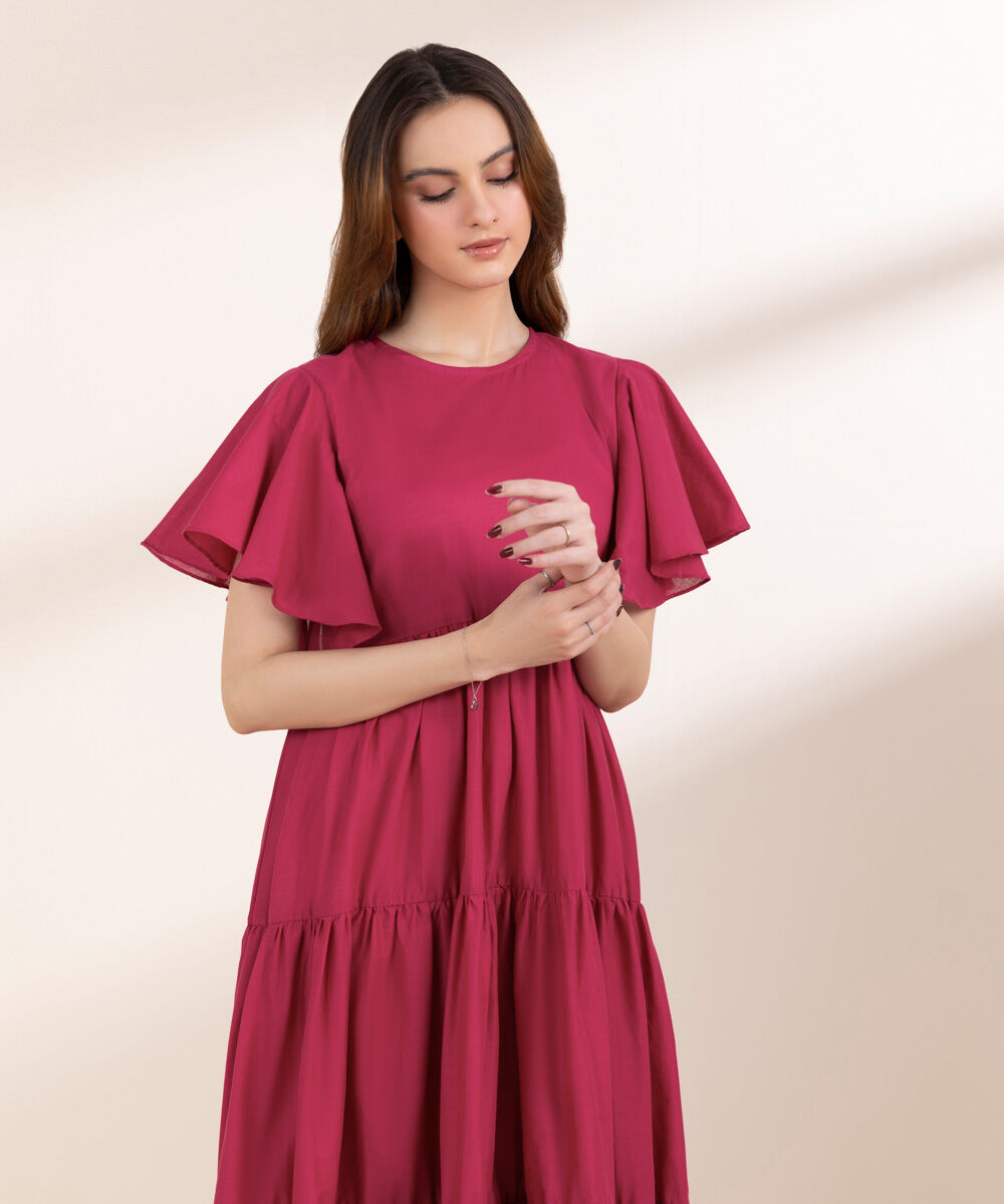 Women's RTW Cross Hatch Pink Tier Dress