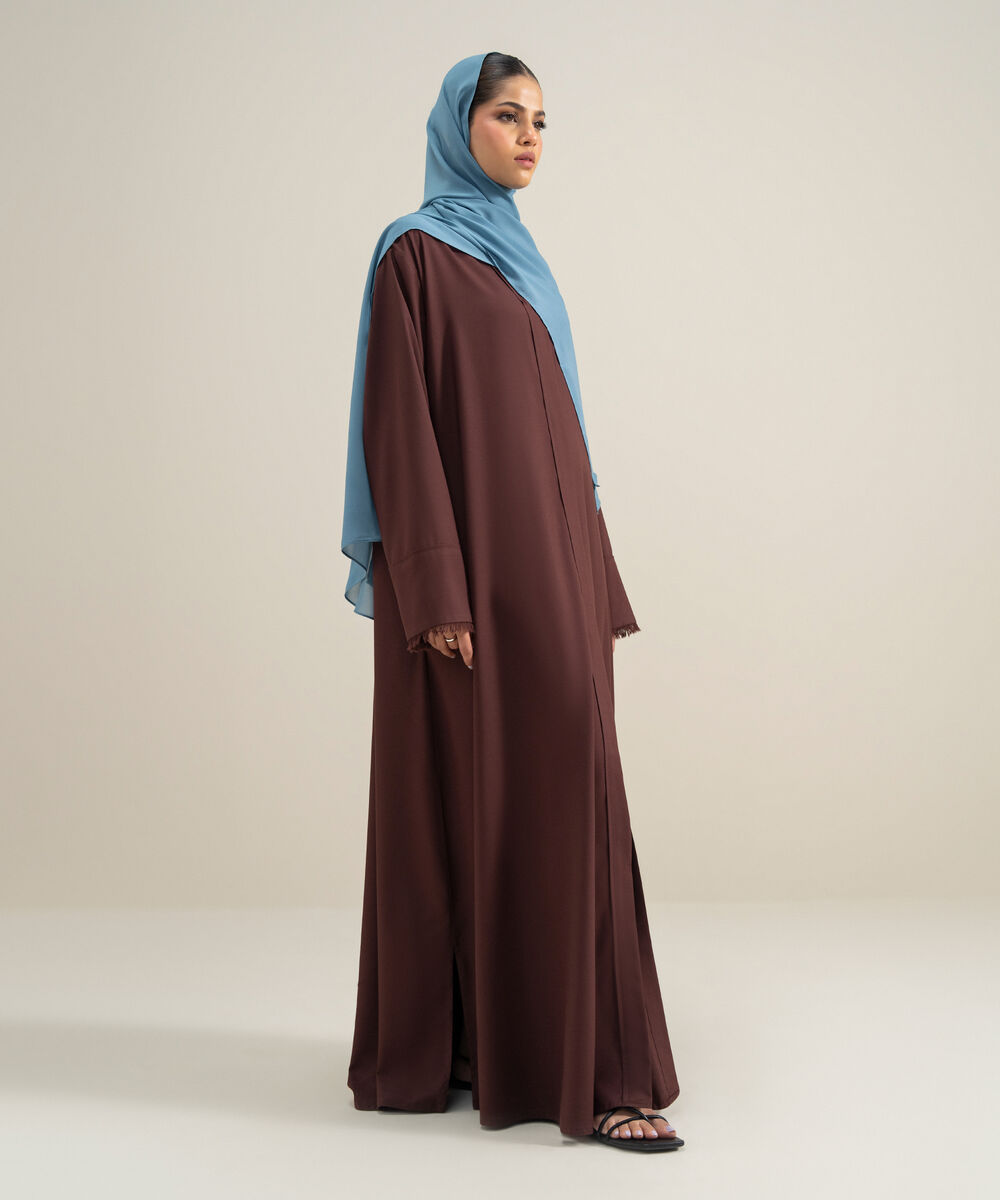 Women's Polyester Brown Front Open Regular Abbaya