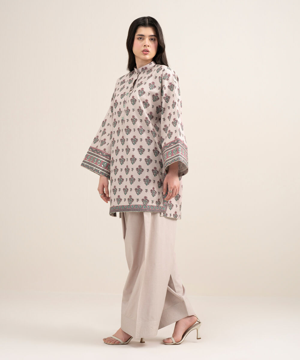 Women's Unstitched Lawn Printed Pink 2 Piece Suit