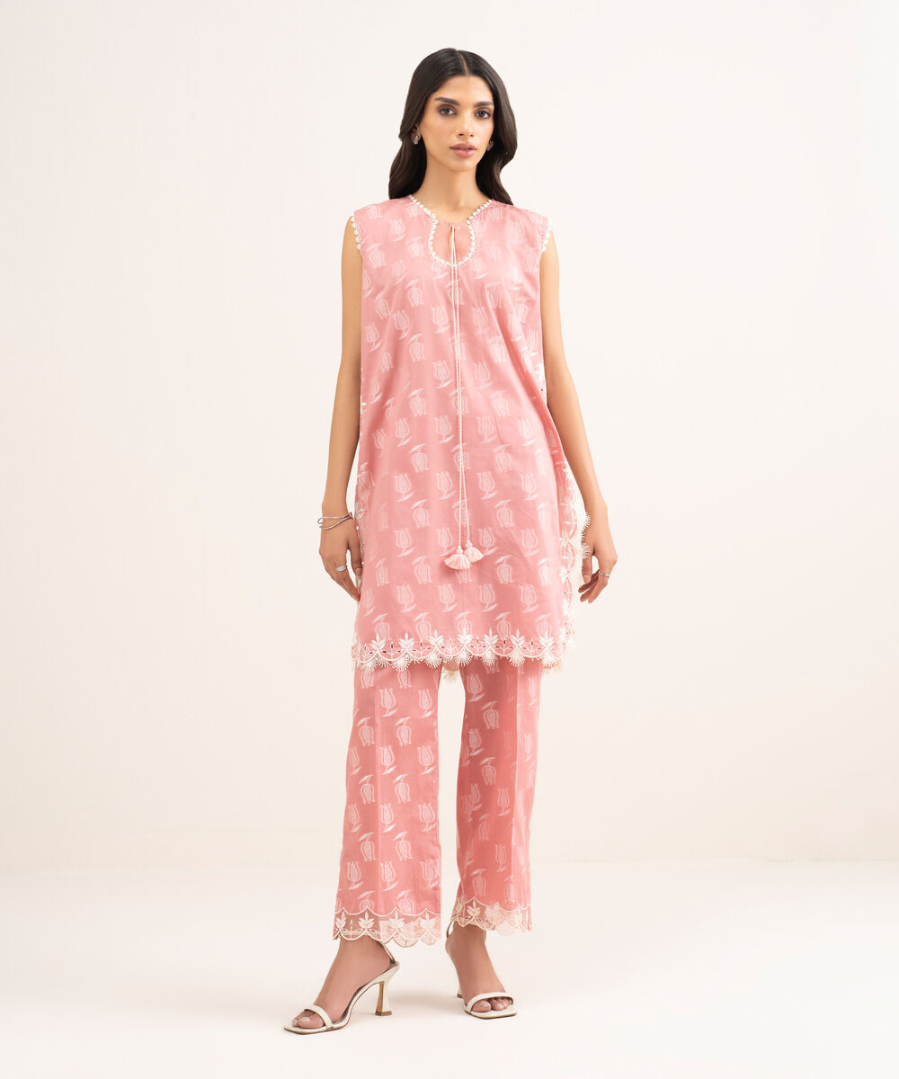 Women's RTW Extra Weft Jacquard Embroidered Pink 2 Piece Suit