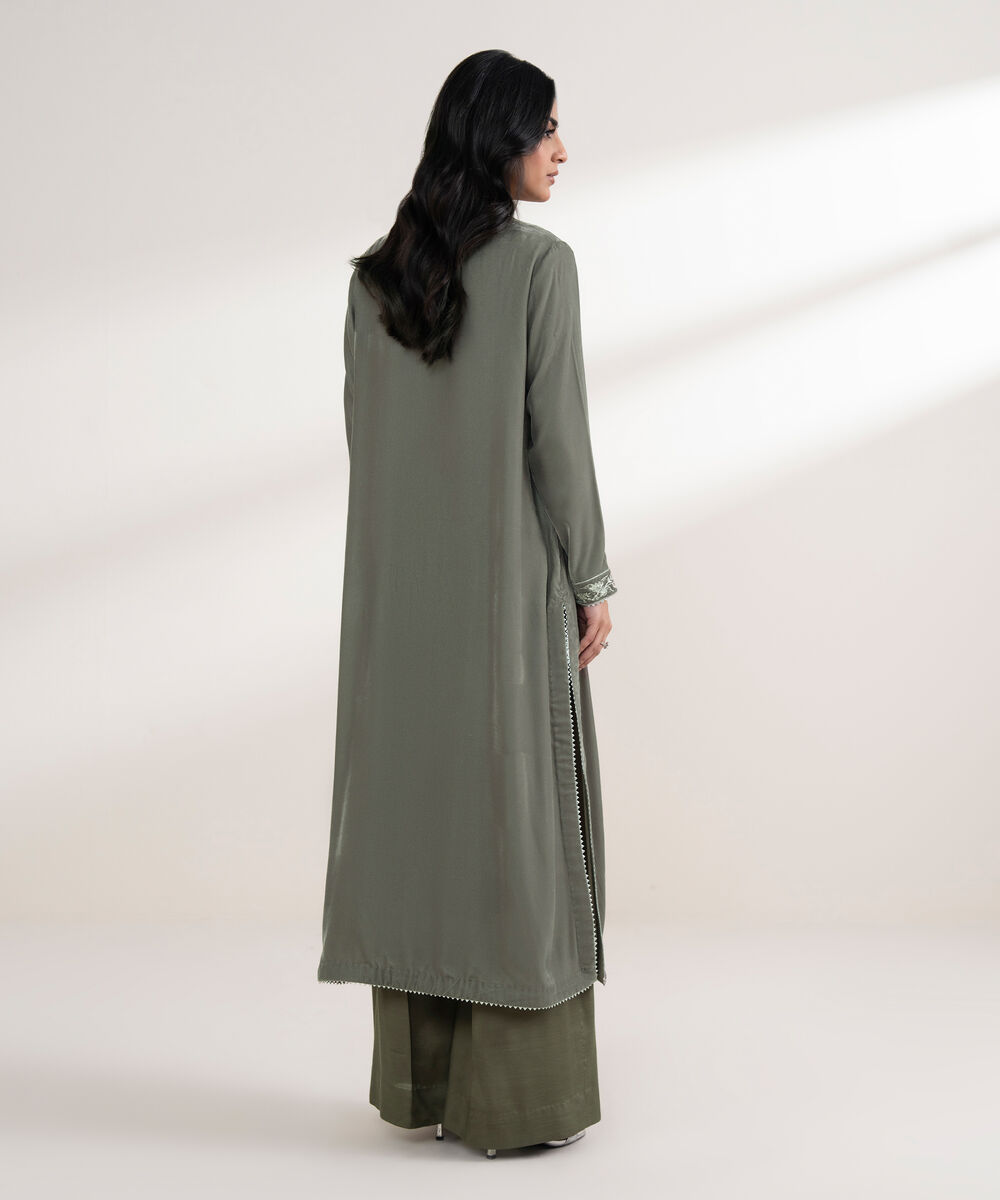 Women's RTW Velvet Embroidered Grey Straight 2 Piece Suit