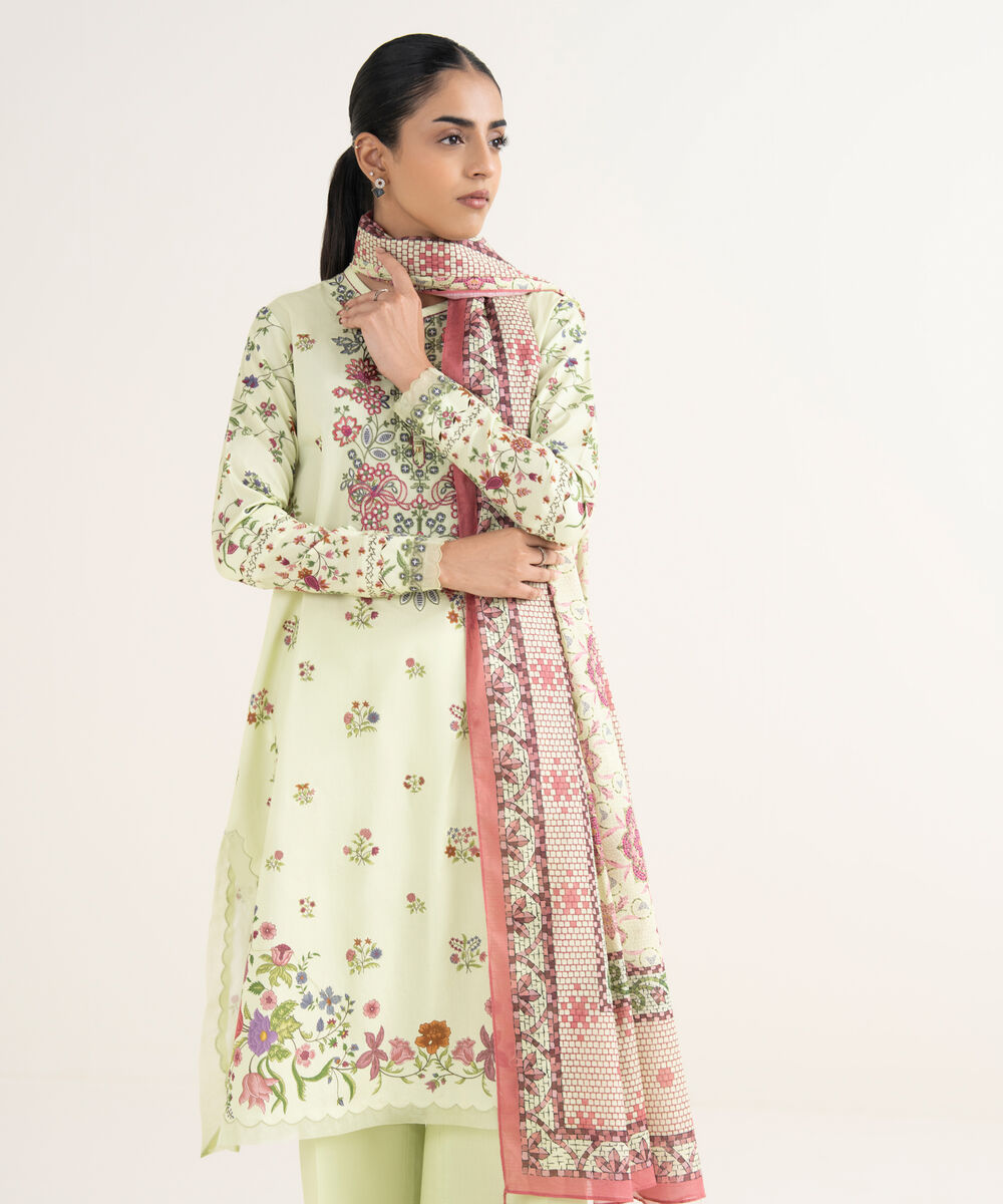Women's Unstitched Lawn Embroidered Yellow 3 Piece Suit