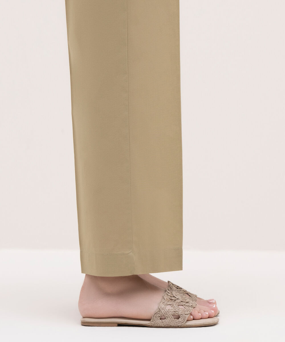 Women's RTW Cambric Beige Solid Trousers