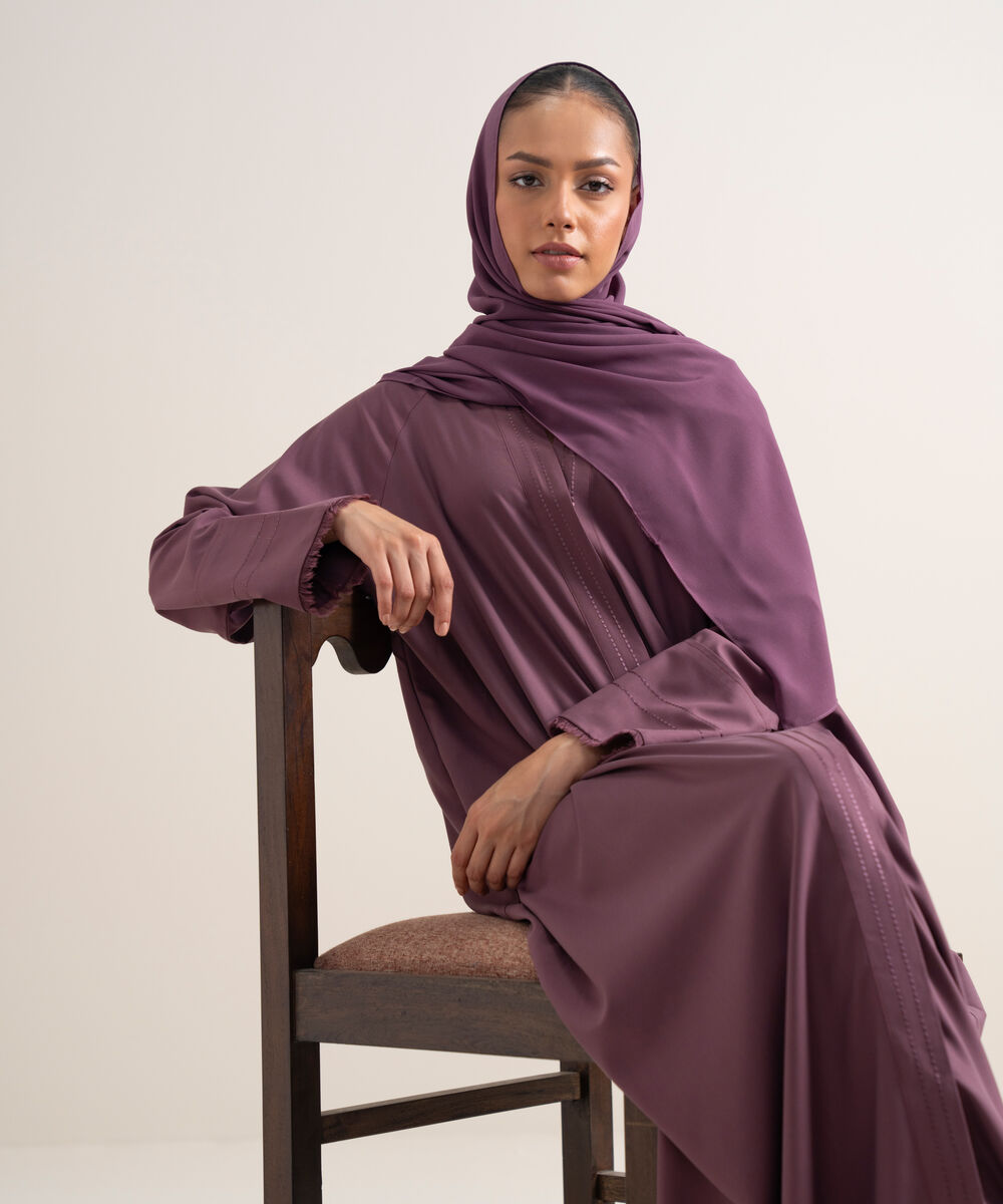 Women's Burgundy Button Through Raglan Abbaya