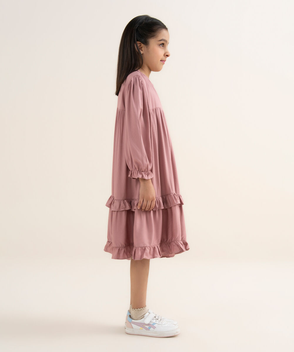Girl's Bedford Solid Pink Tier Dress