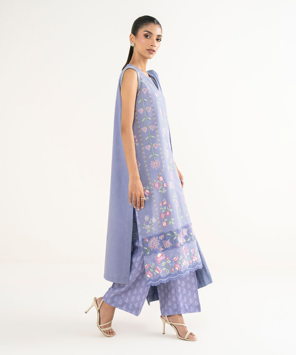 Women's Unstitched Khaddar Embroidered Purple 3 Piece Suit