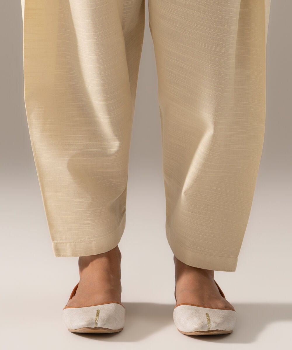 Women's RTW Khaddar Solid Off White Skinny Shalwar