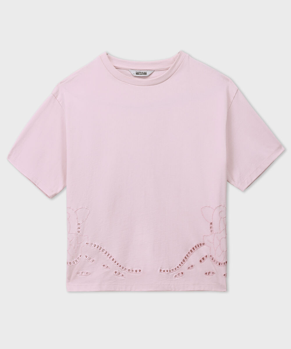 Women's Western Light Pink Broiderie Anglaise T-Shirt