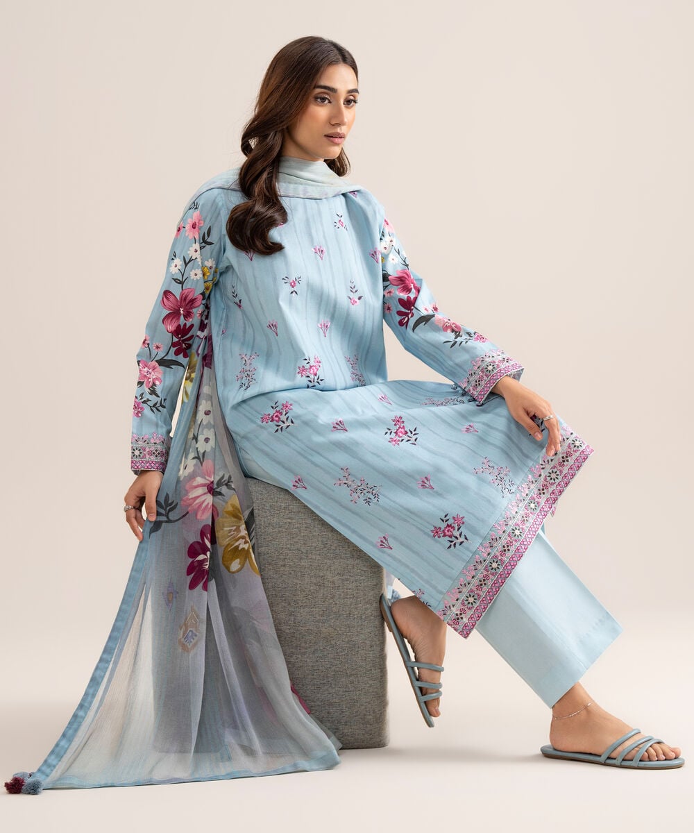 3 Piece - Embroidered Lawn Suit — Sapphire view 4