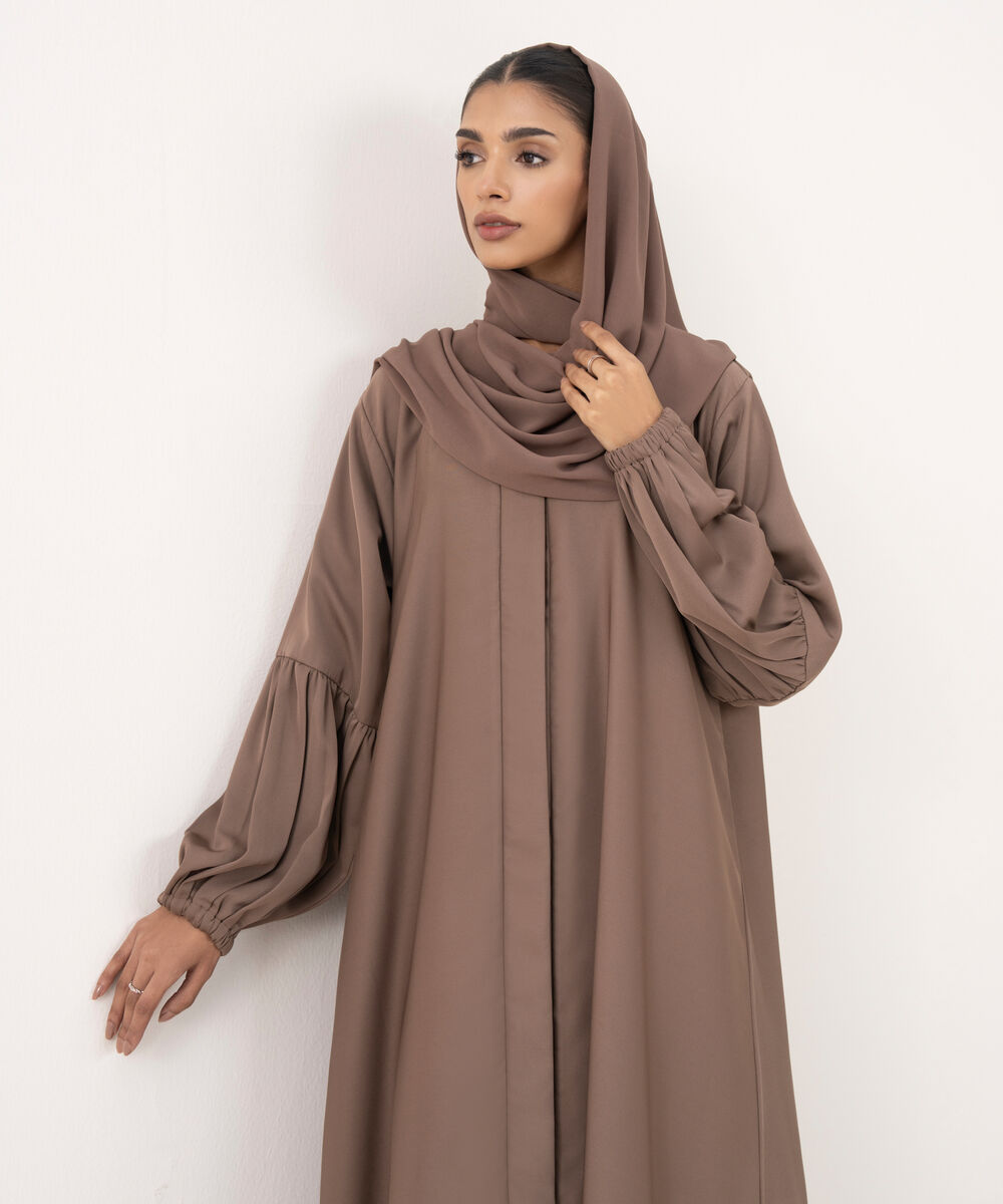 Women's Brown Polyester Abaya Set