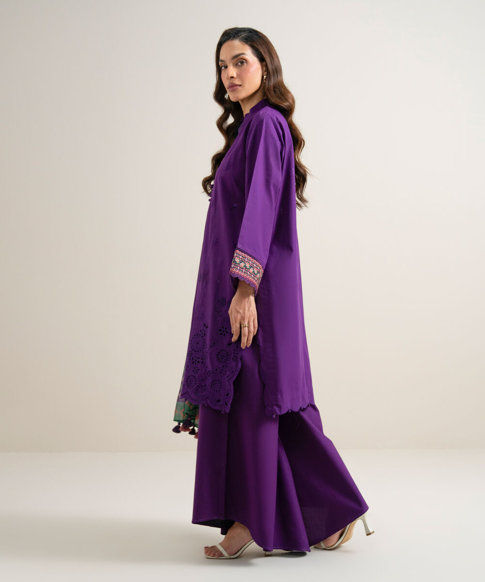 Women's Unstitched Lawn Embroidered Purple 3 Piece Suit