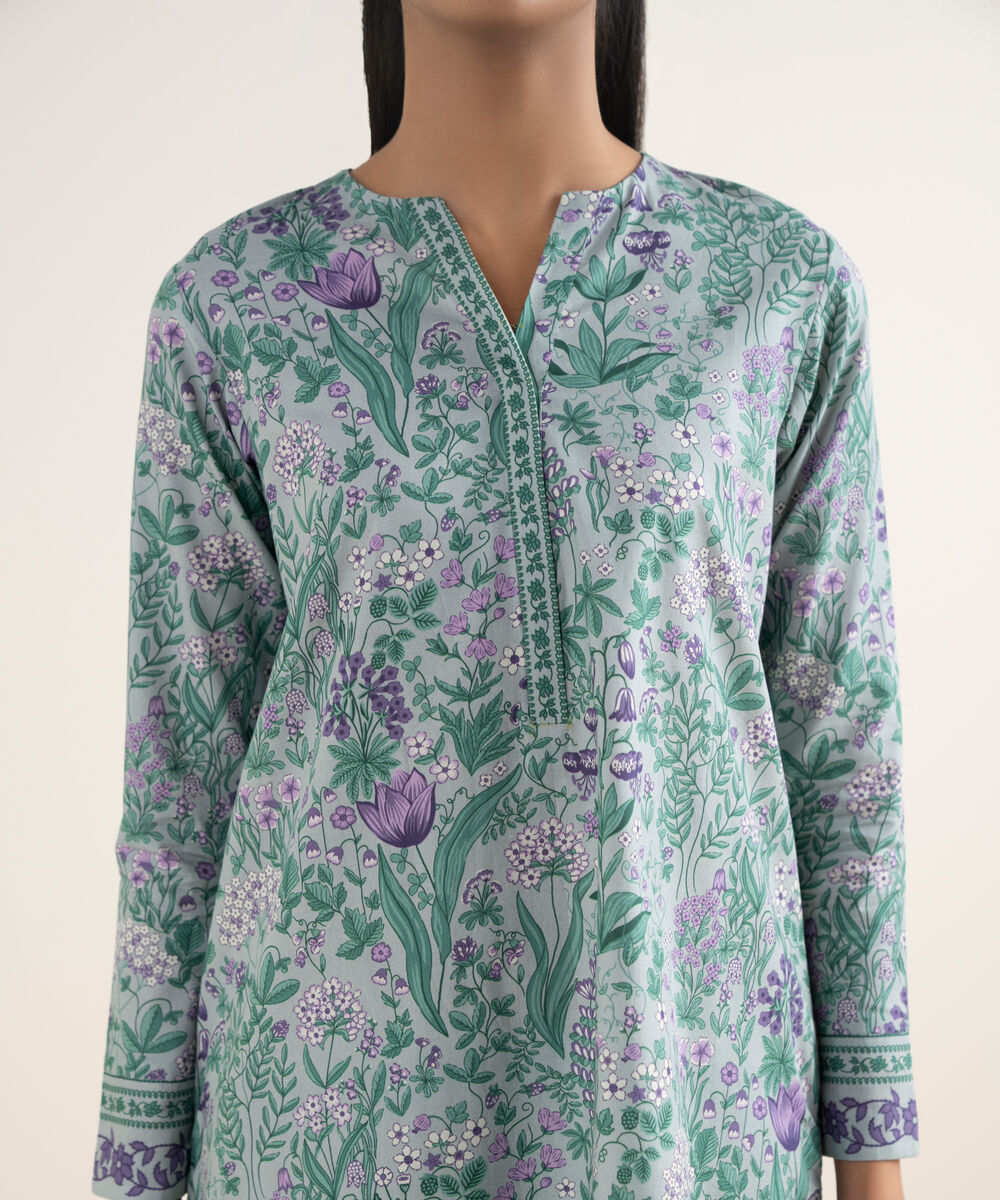 Women's Unstitched Cotton Printed Grey 3 Piece Suit