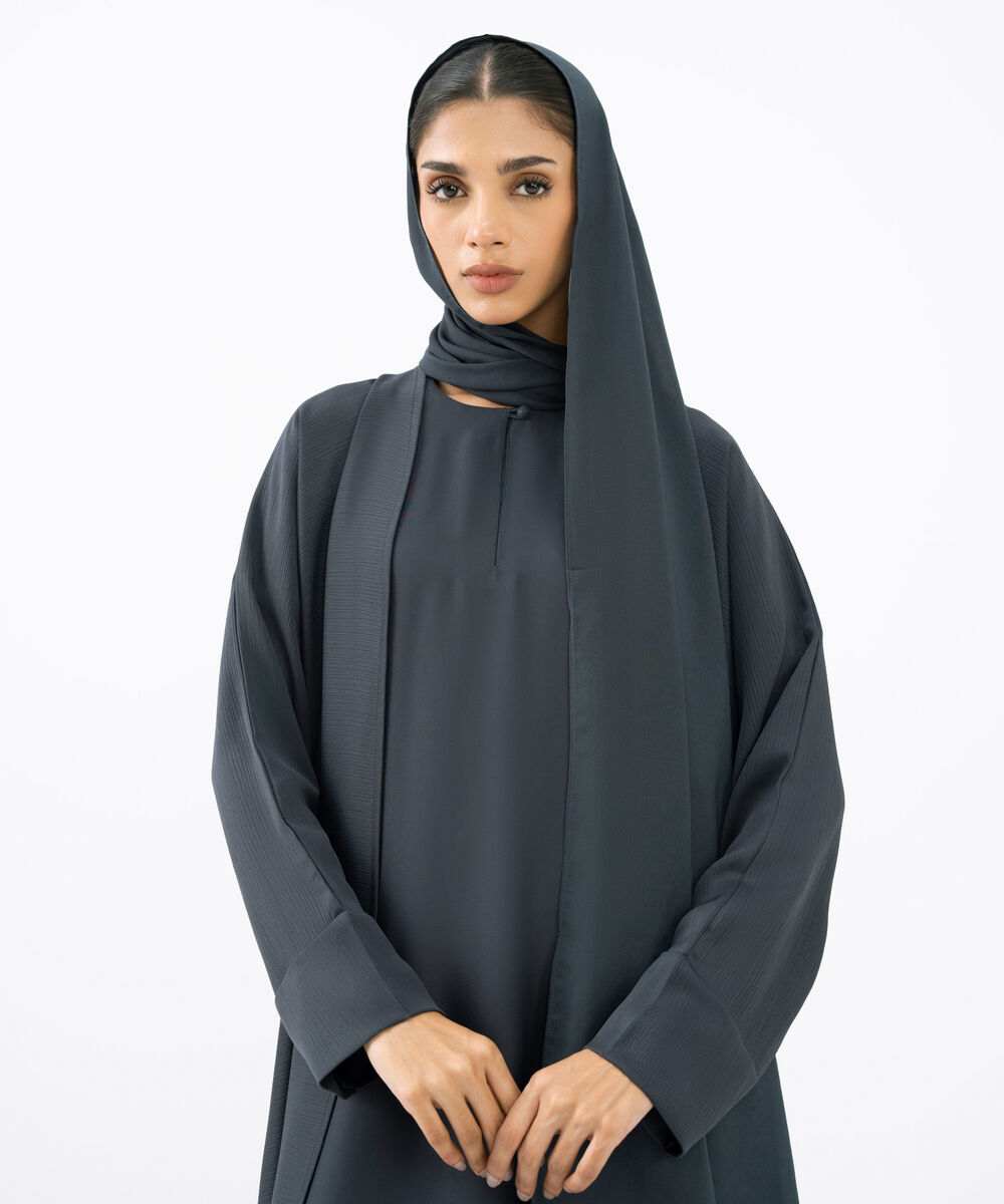 Women's Grey Polyester Abaya Set