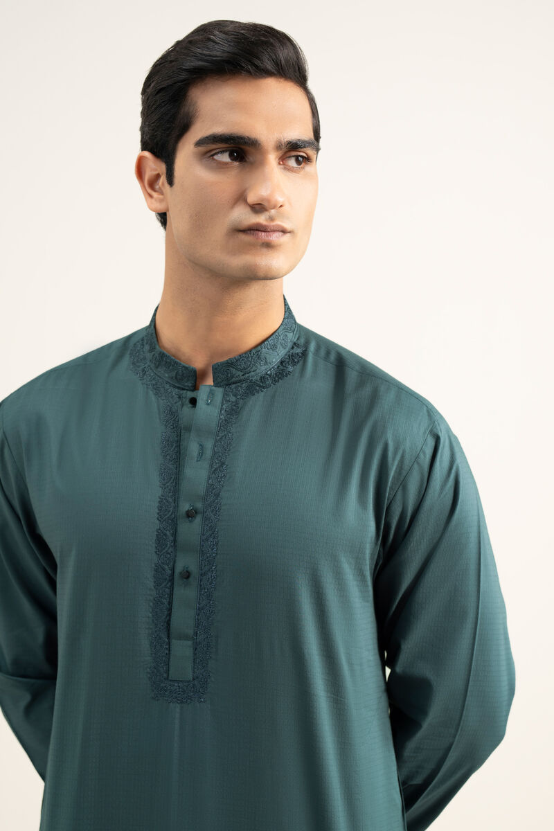 Embroidered Cotton Jacquard Kurta