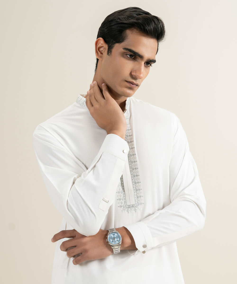 Men's Stitched Premium Wash & Wear Off White Suit