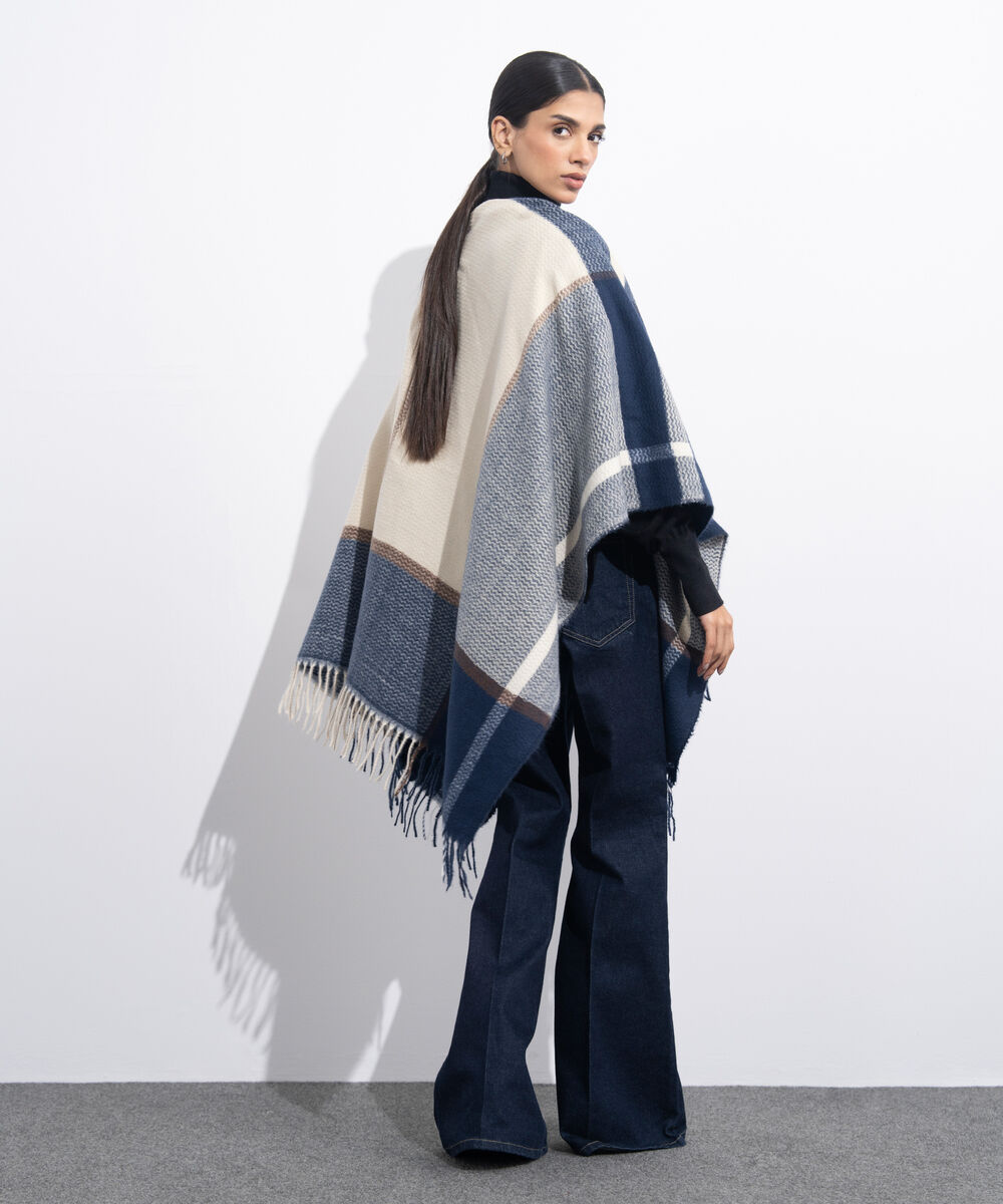 Women's Western Wear Navy & Off White Cape Shawl