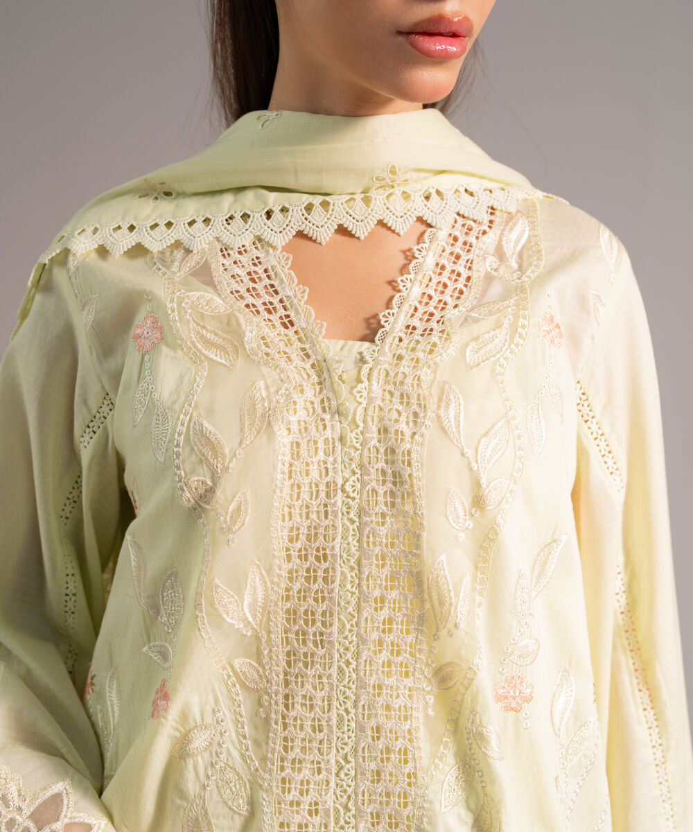 Women's RTW Dobby Embroidered Light Green 3 Piece Suit