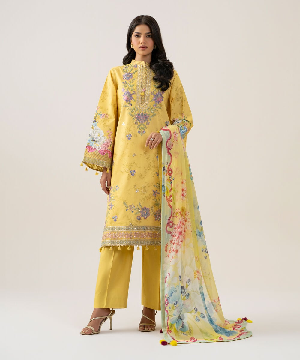 3 Piece - Embroidered Cotton Suit