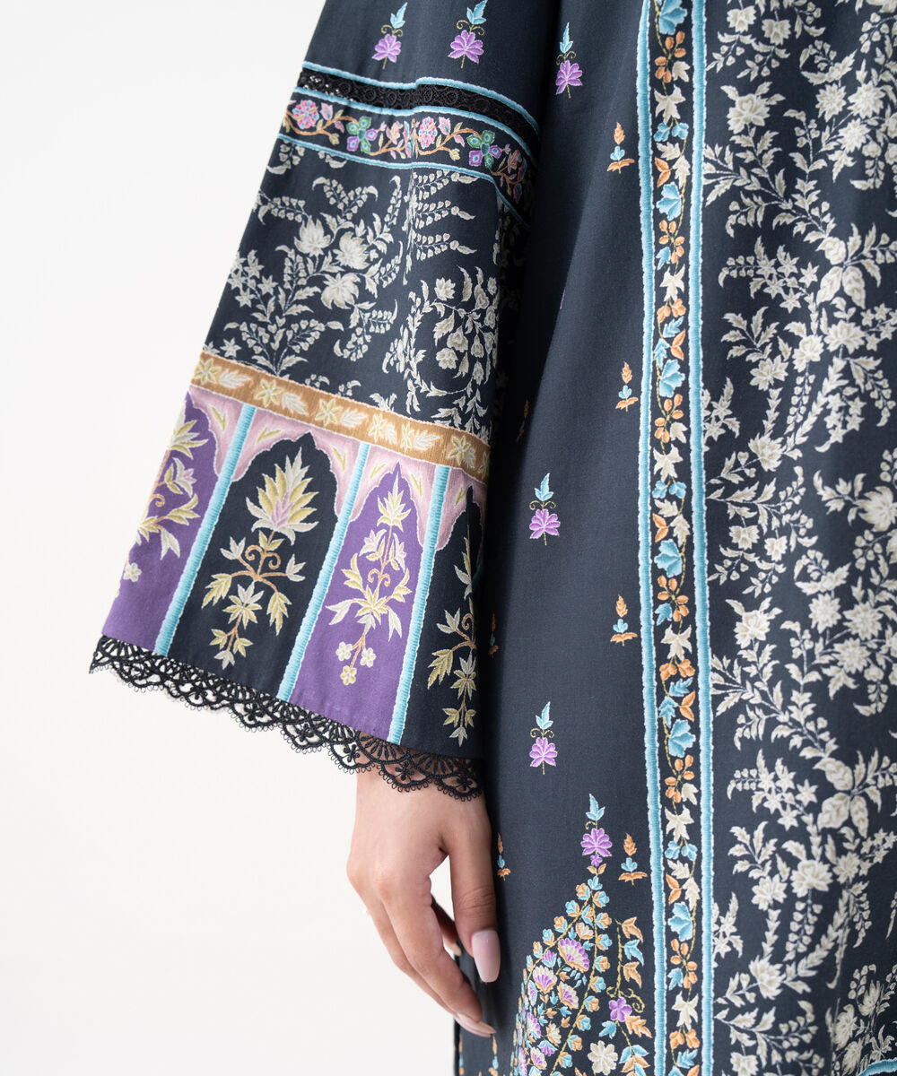 Women's Unstitched Cotton Printed Blue 3 Piece Suit