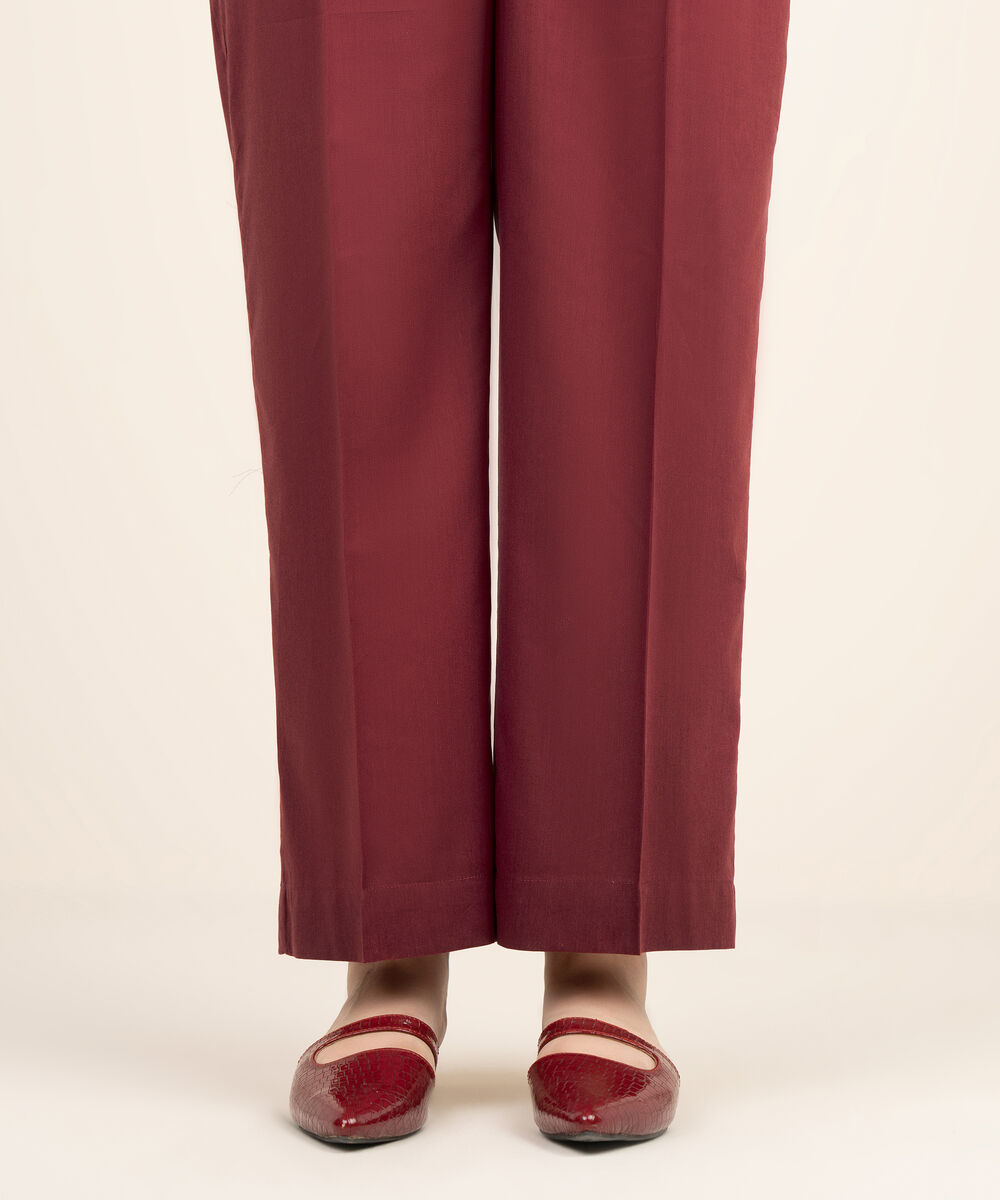 Women's RTW Cotton Viscose Solid Red Straight Pants