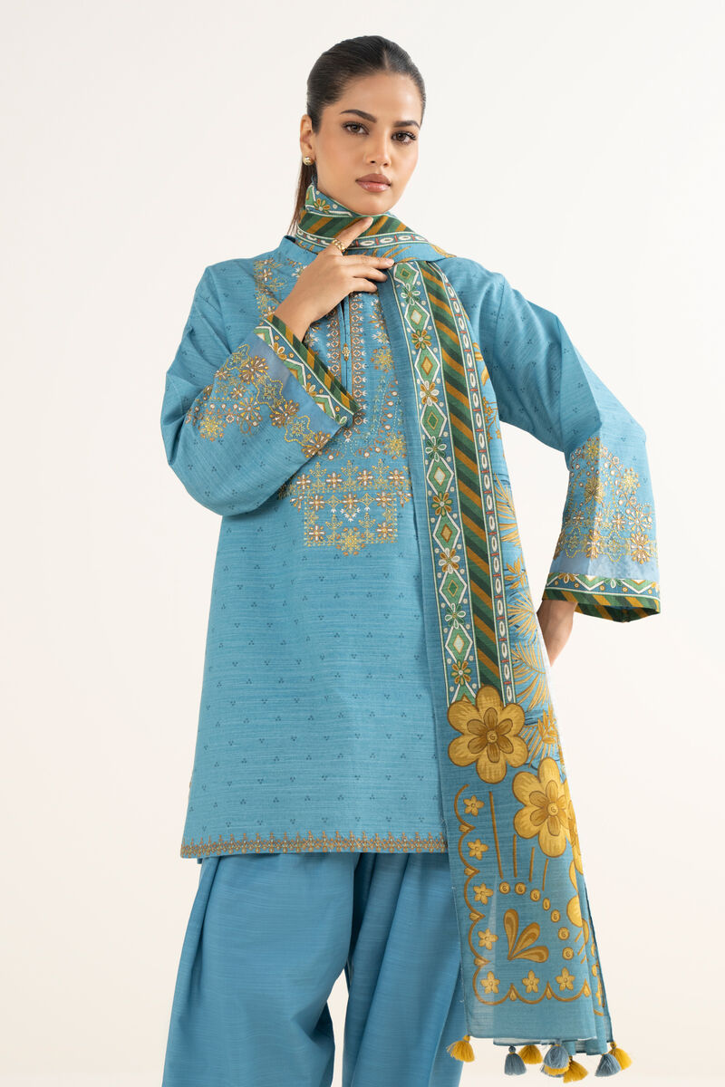 3 Piece - Embroidered Light Khaddar Suit