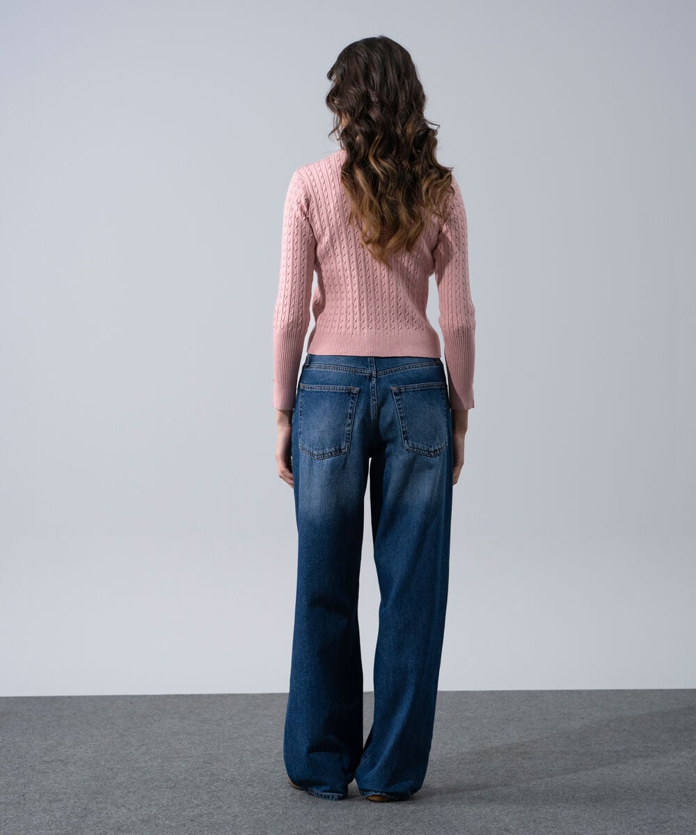 Women's Western Wear Pink Textured Cable-Knit Jumper