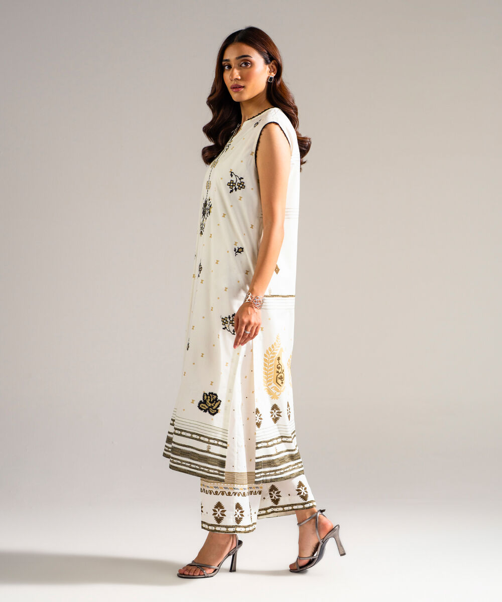 Women's RTW Lawn Embroidered White Straight Shirt
