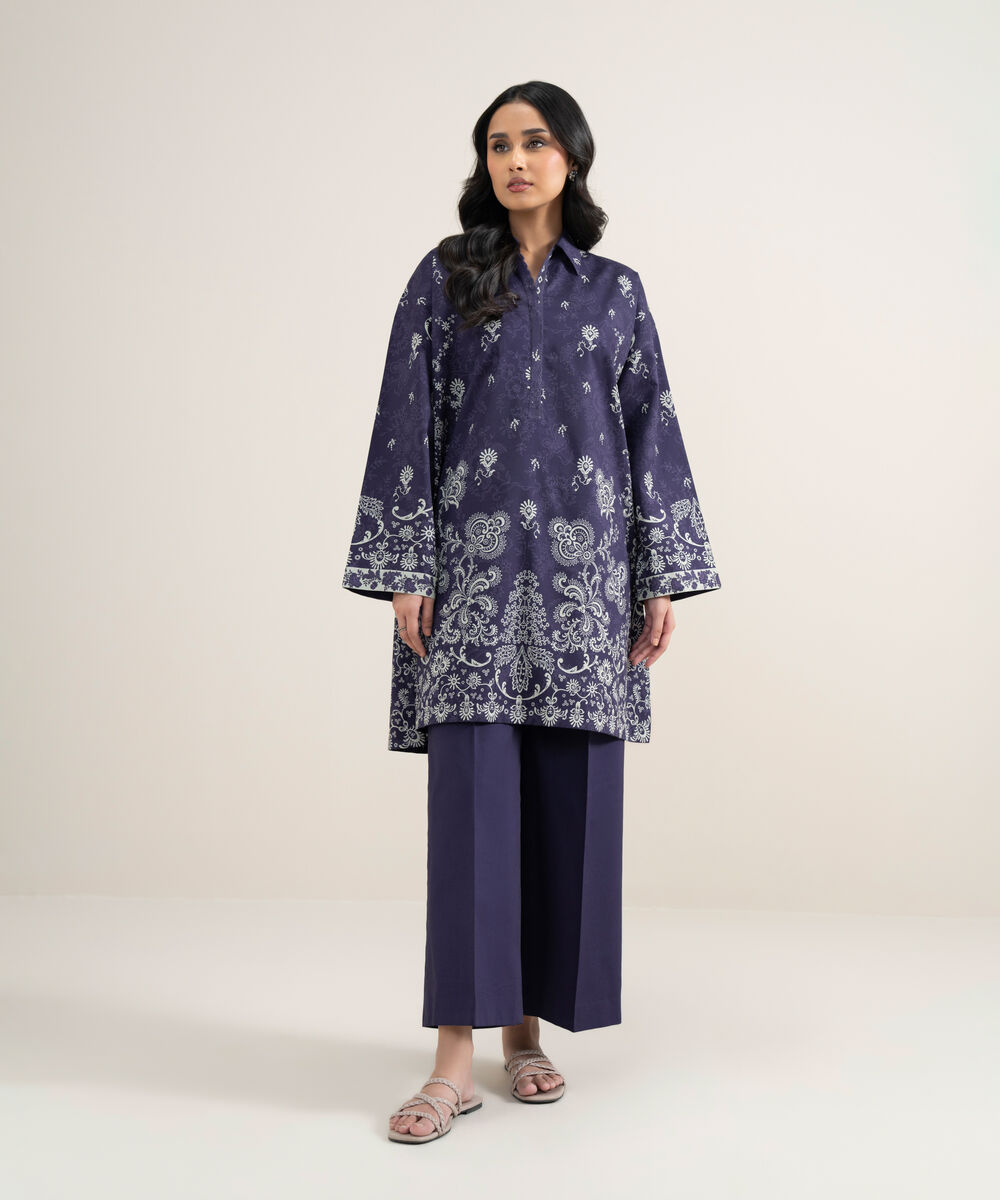 Women's Unstitched Lawn Printed Off White and Black 2 Piece Suit