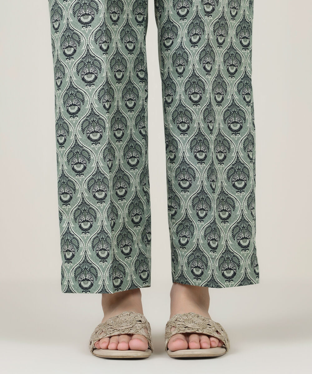 Women's RTW Cambric Green Printed Straight Pants