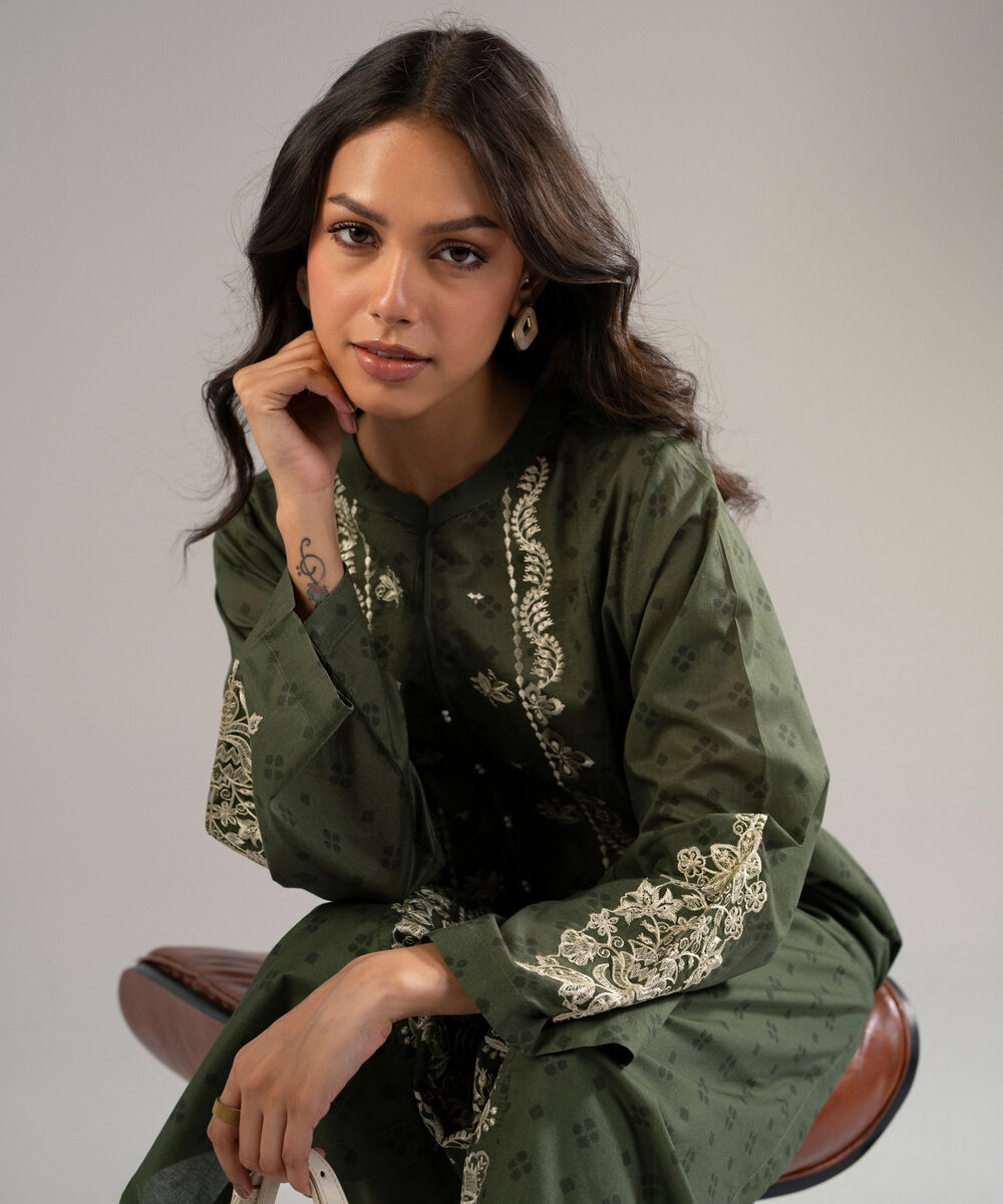 Women's RTW Lawn Embroidered Green 2 Piece Suit