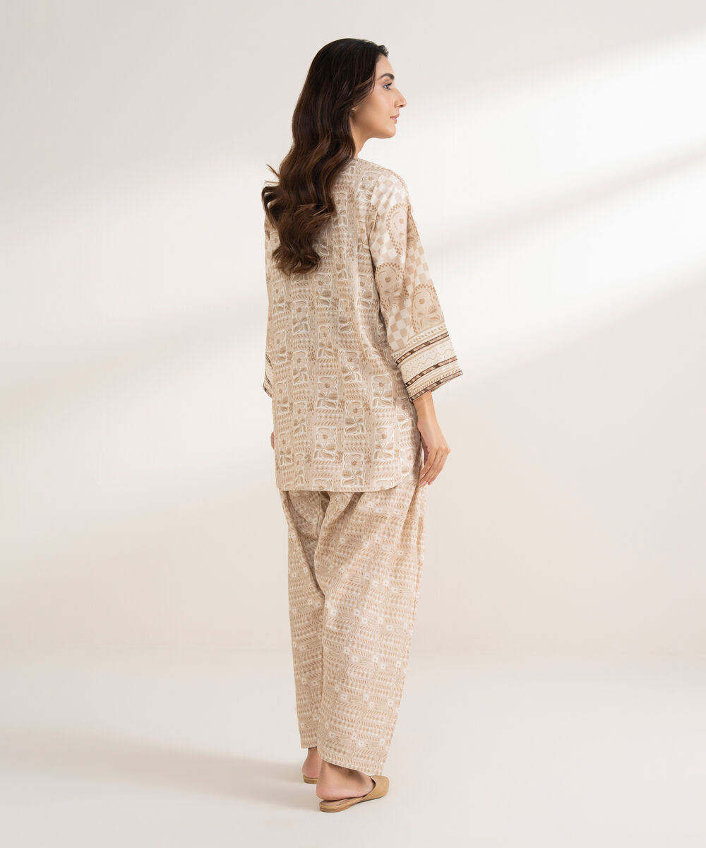Women's RTW Arabic Khaddar Embroidered Straight Beige Shirt