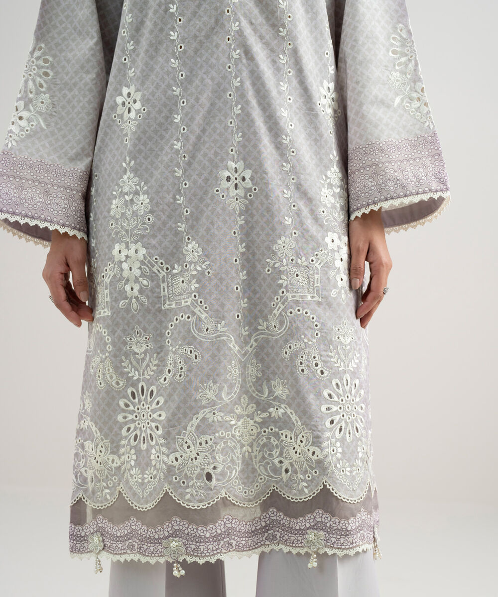 Women's Unstitched Cotton Jacquard Embroidered Lilac 3 Piece Suit