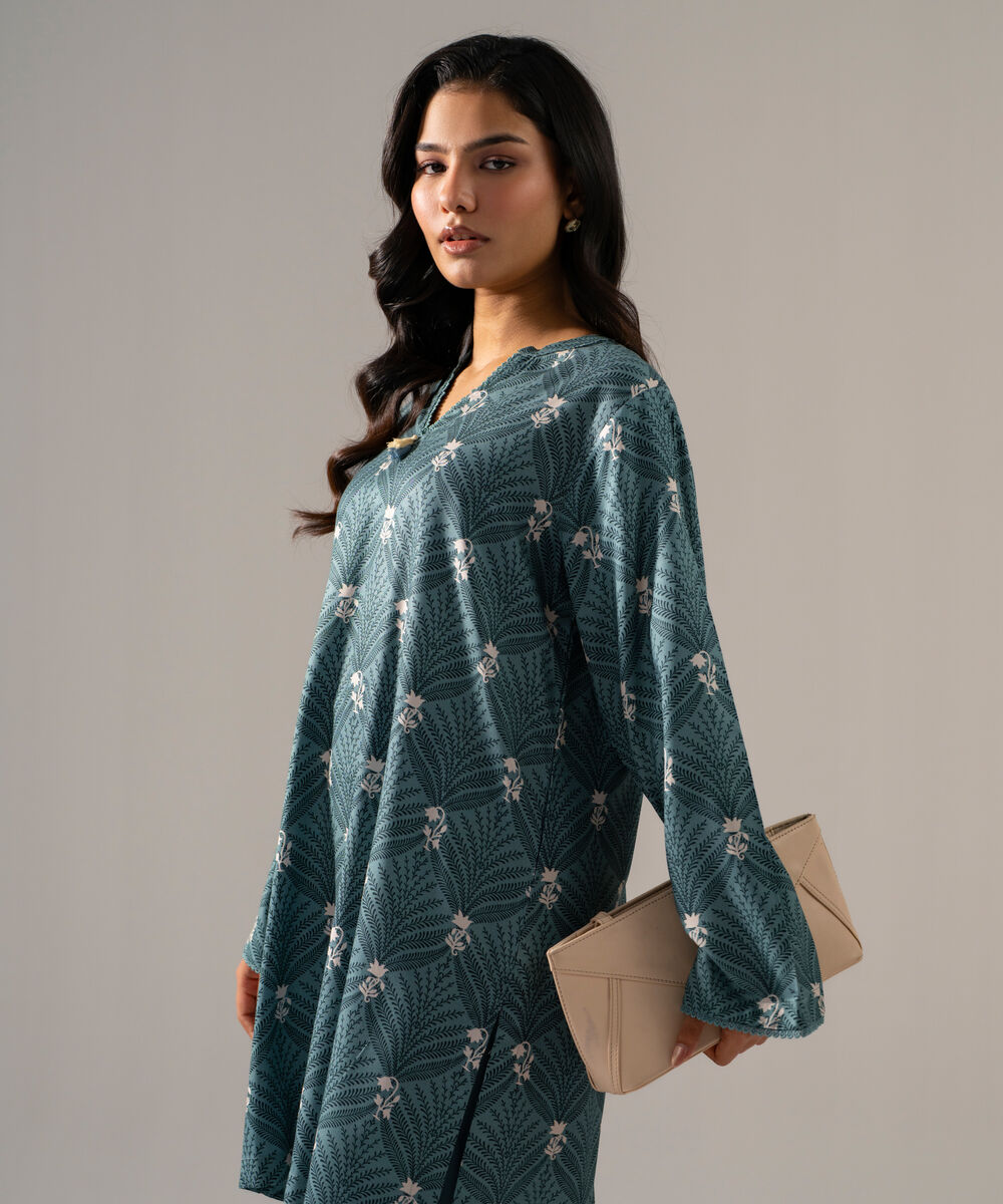 Women's RTW Viscose Marina Printed Blue Straight Shirt