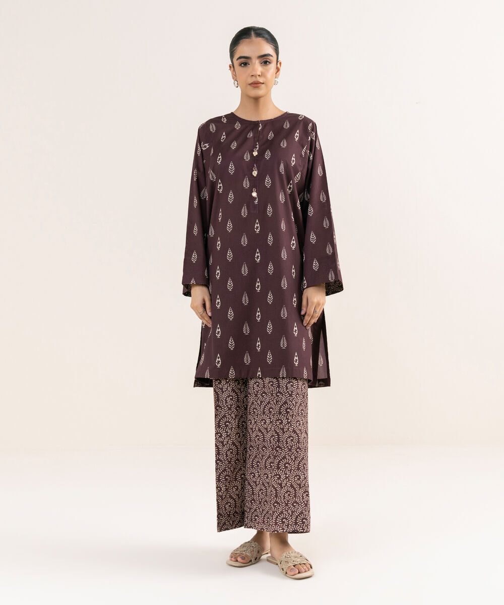 Women's RTW Textured Lawn Brown Printed A-Line Shirt