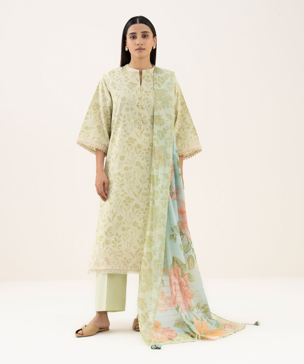 Women's Unstitched Zari Lawn Embroidered Multi 3 Piece Suit