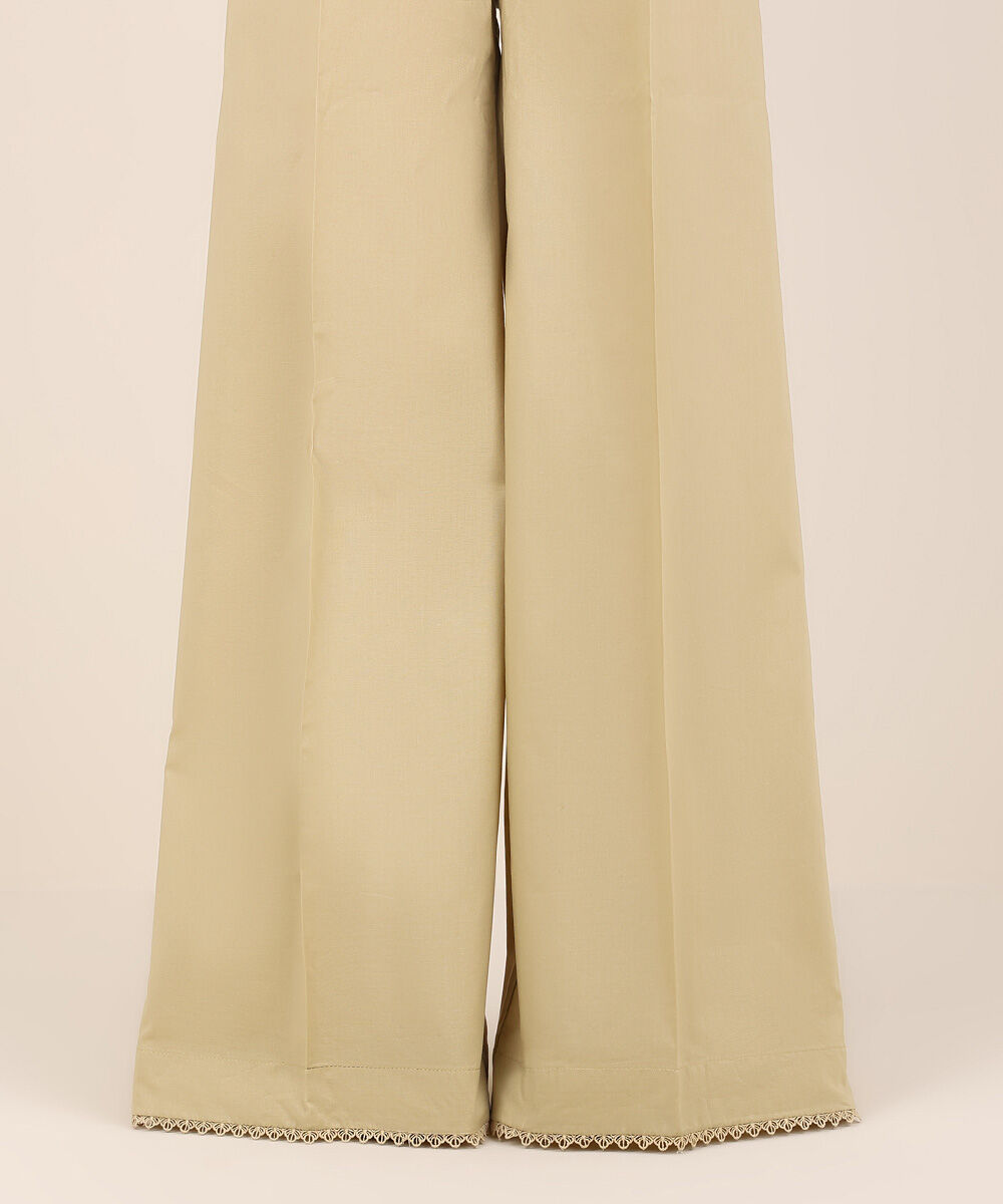 Women's RTW Cambric Beige Solid Flared Pants