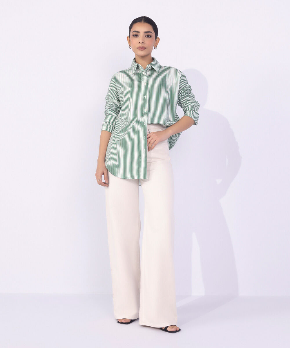 Women's Western Wear White Straight-Fit Twill Cotton Trousers