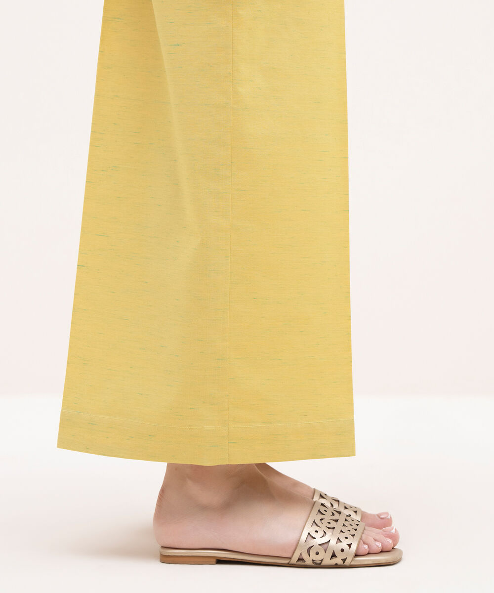 Women's RTW Textured Cotton Yellow Solid Culottes
