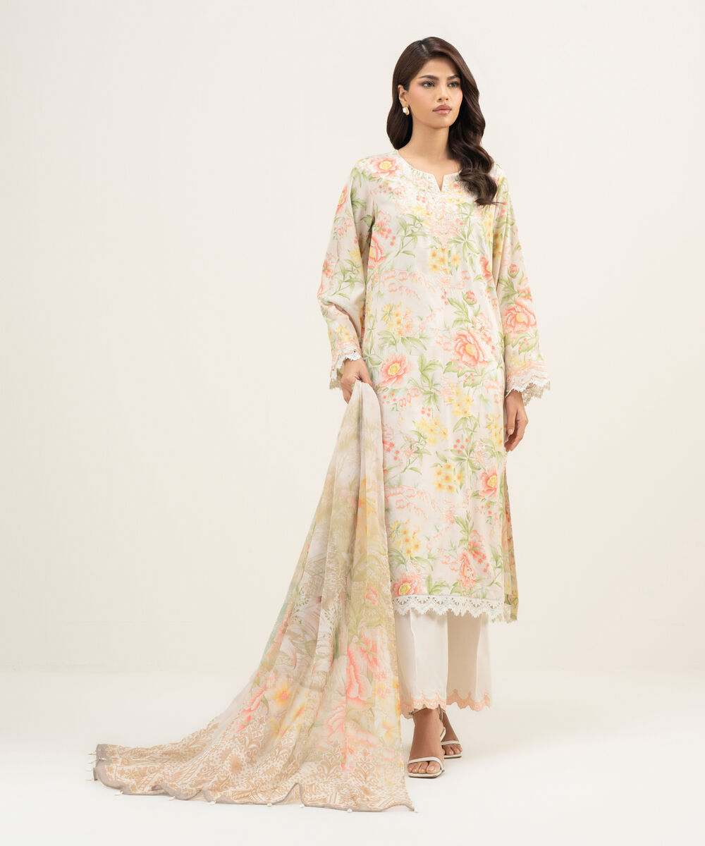 Women's RTW Lawn Embroidered Light Pink 3 Piece Suit