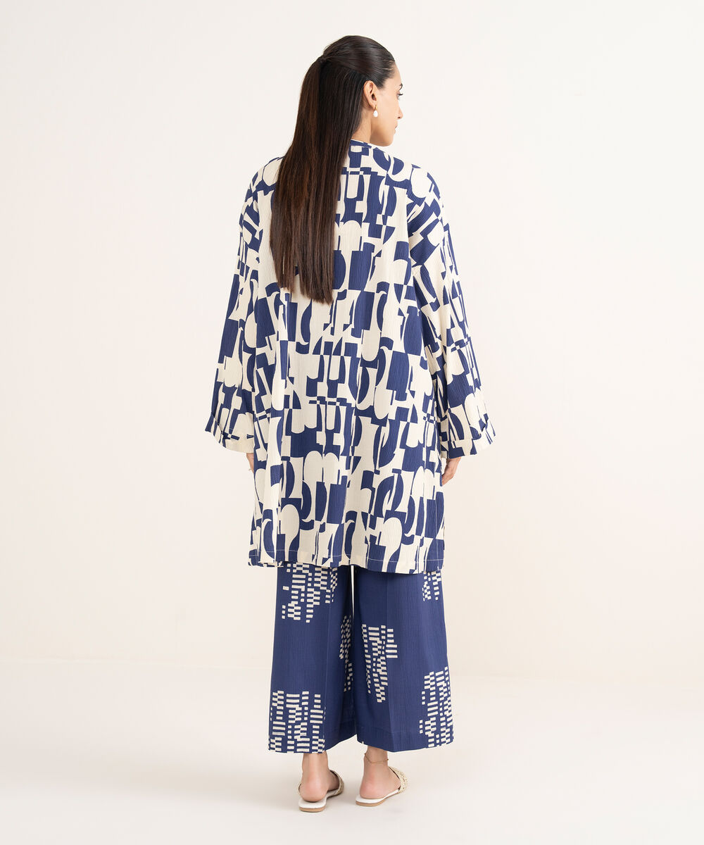 Women's RTW Seersucker Blue Printed Boxy Shirt