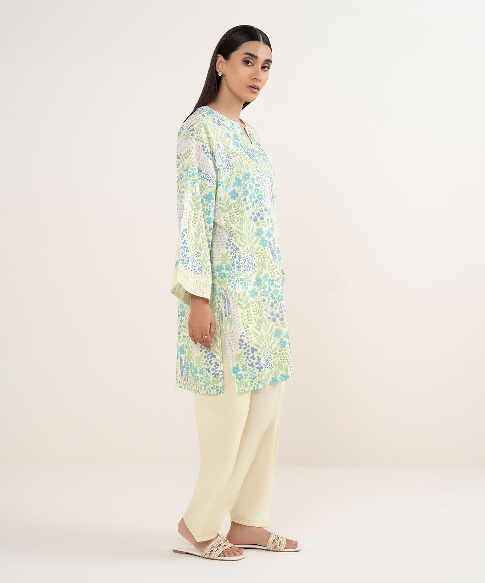 Women's RTW Lawn Off White Embroidered Drop Shoulder Shirt