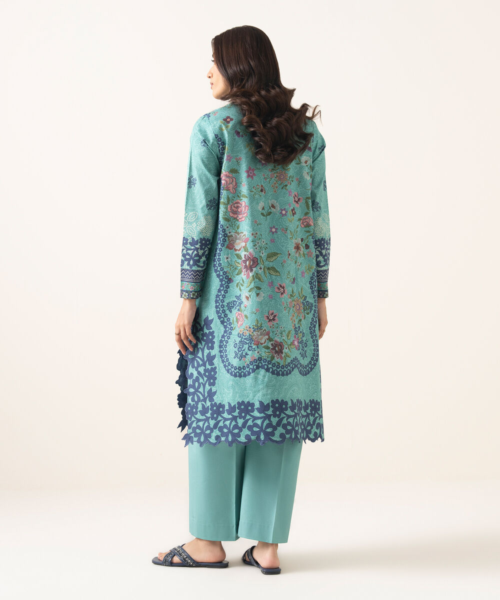 Women's Unstitched Lawn Printed Aqua 2 Piece Suit