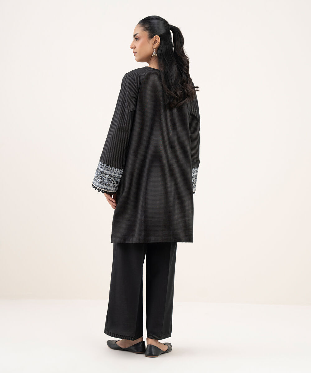 Women's RTW Cotton Embroidered Straight Black Shirt